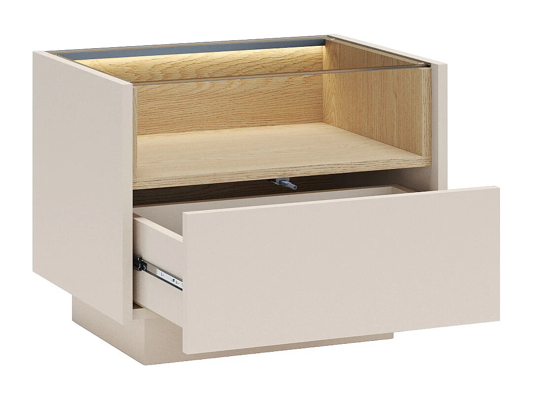 Lot de 2 tables de chevet 1 tiroir et 1 niche – Avec LEDs - Beige et naturel clair - ALIVENTO