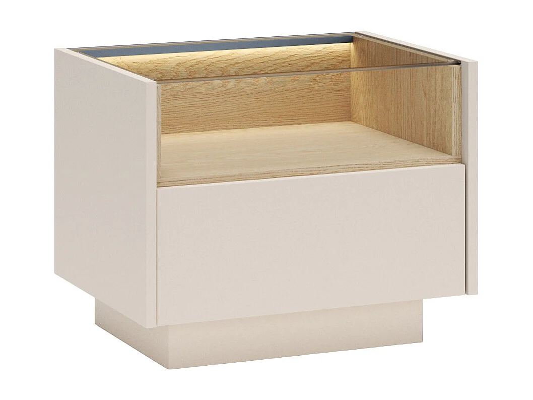 Lot de 2 tables de chevet 1 tiroir et 1 niche – Avec LEDs - Beige et naturel clair - ALIVENTO