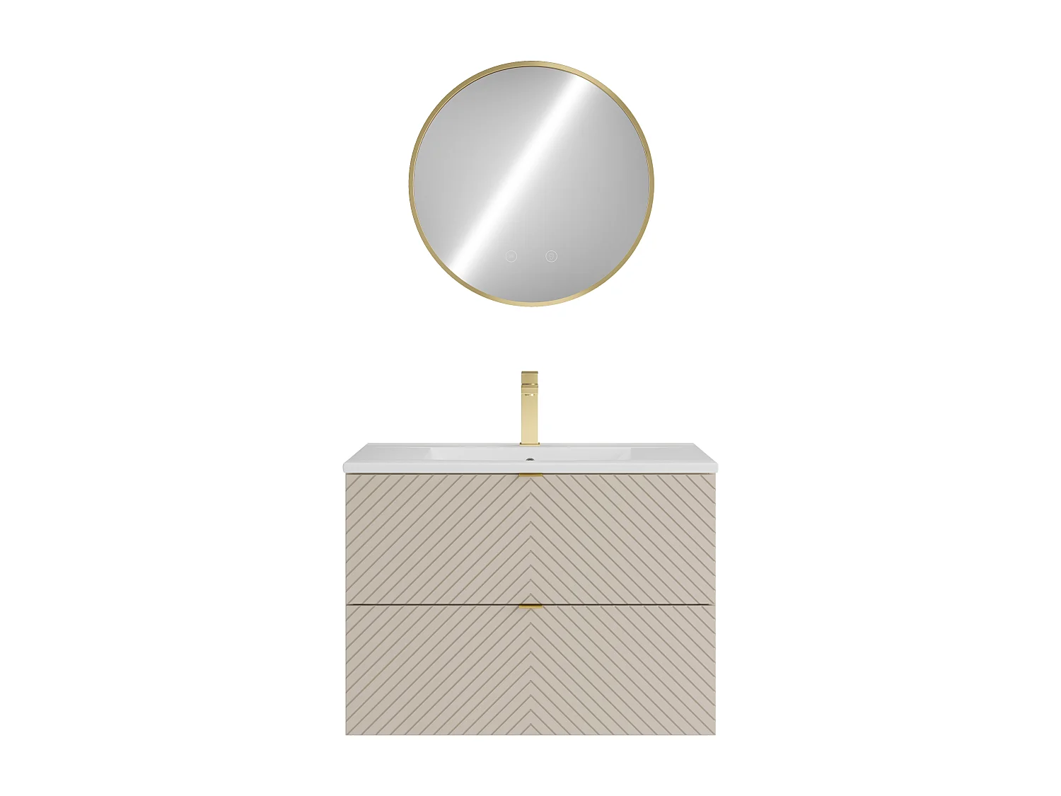 Hängender Badschrank mit Einbauwaschbecken, Armatur und Spiegel - Beige - 80 cm - DORIONI