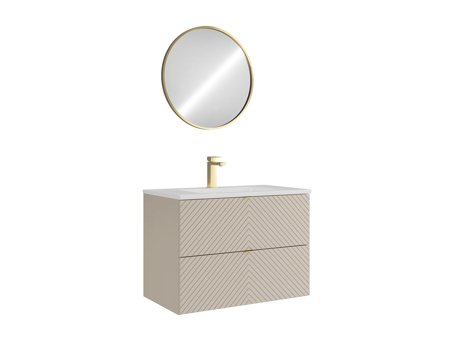Hängender Badschrank mit Einbauwaschbecken, Armatur und Spiegel - Beige - 80 cm - DORIONI