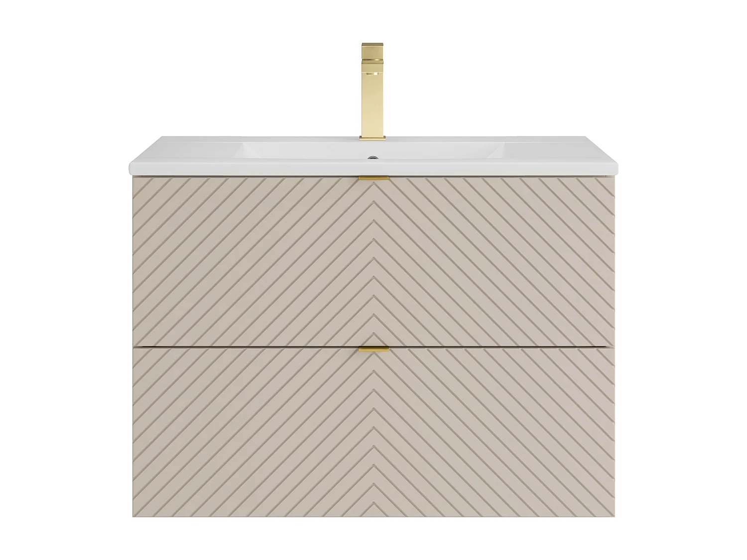 Hängender Badschrank mit Einbauwaschbecken, Armatur und Spiegel - Beige - 80 cm - DORIONI