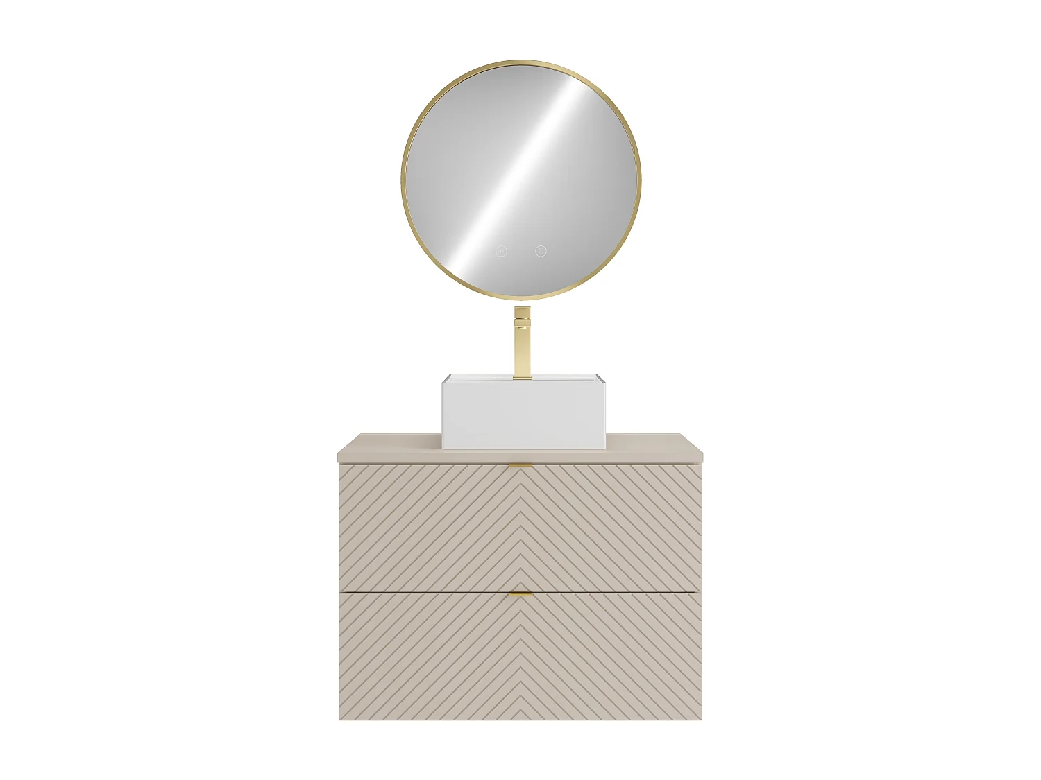 Hängender Badschrank mit Aufsatzwaschbecken quadratisch, Armatur und Spiegel - Beige - 80 cm - DORIONI