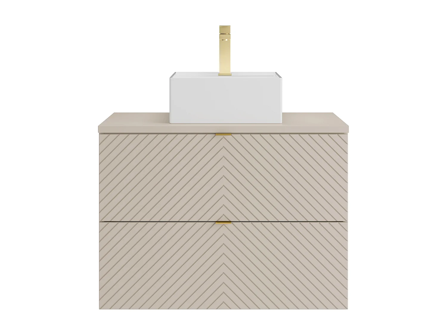 Hängender Badschrank mit Aufsatzwaschbecken quadratisch, Armatur und Spiegel - Beige - 80 cm - DORIONI
