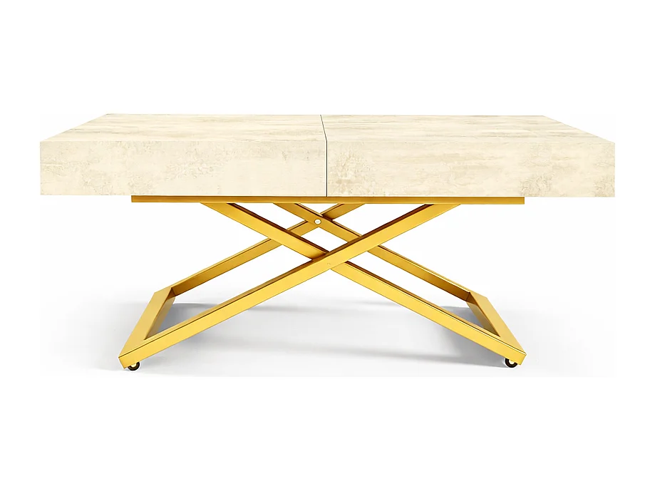 Table extensible 120 cm Ducale U - table de salon 120-200 cm, hauteur réglable, piètement doré - White Chromix