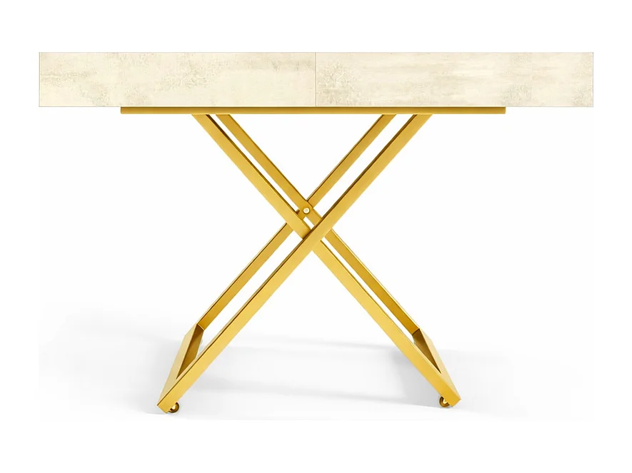 Table extensible 120 cm Ducale U - table de salon 120-200 cm, hauteur réglable, piètement doré - White Chromix