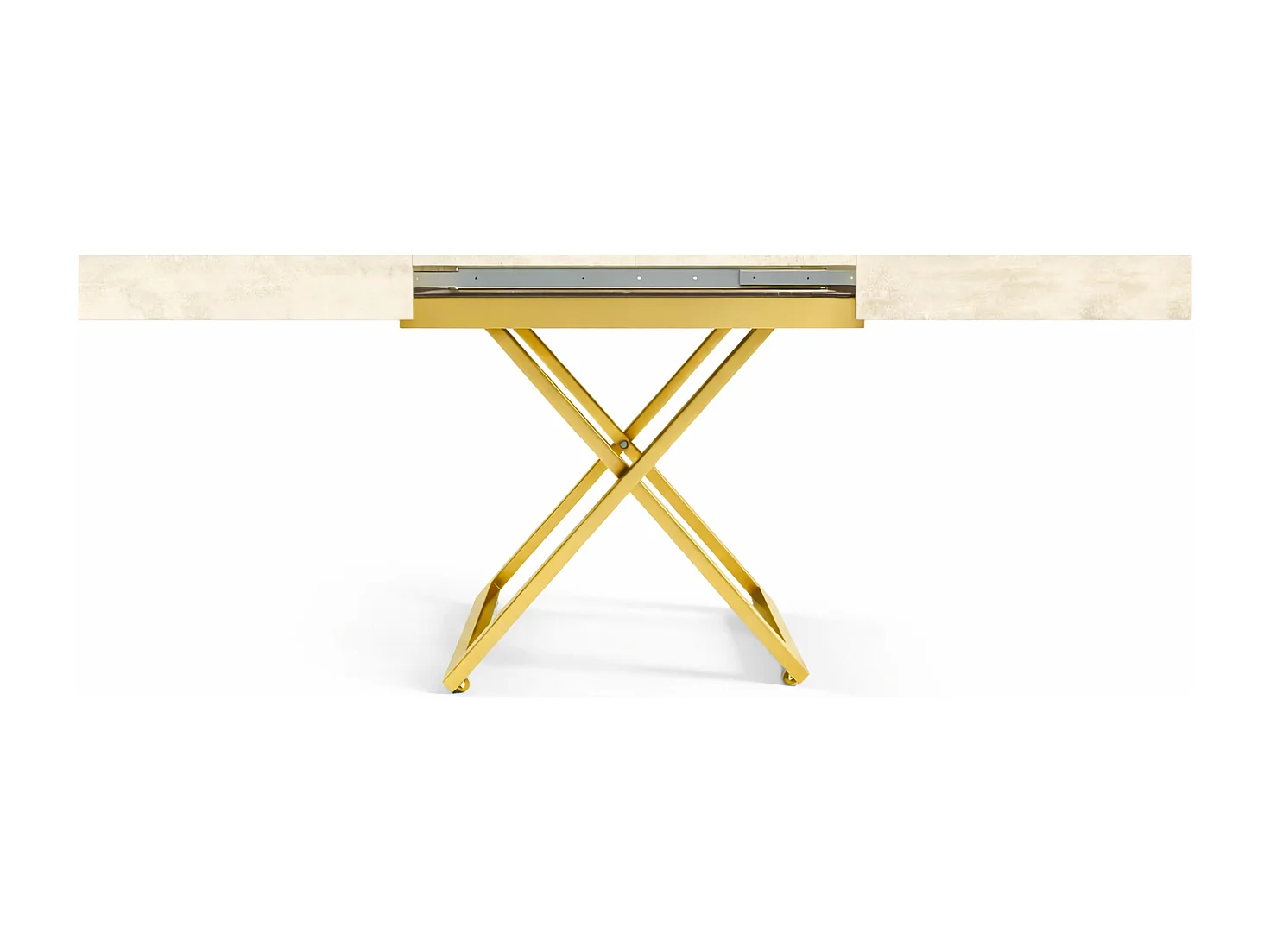 Table extensible 120 cm Ducale U - table de salon 120-200 cm, hauteur réglable, piètement doré - White Chromix