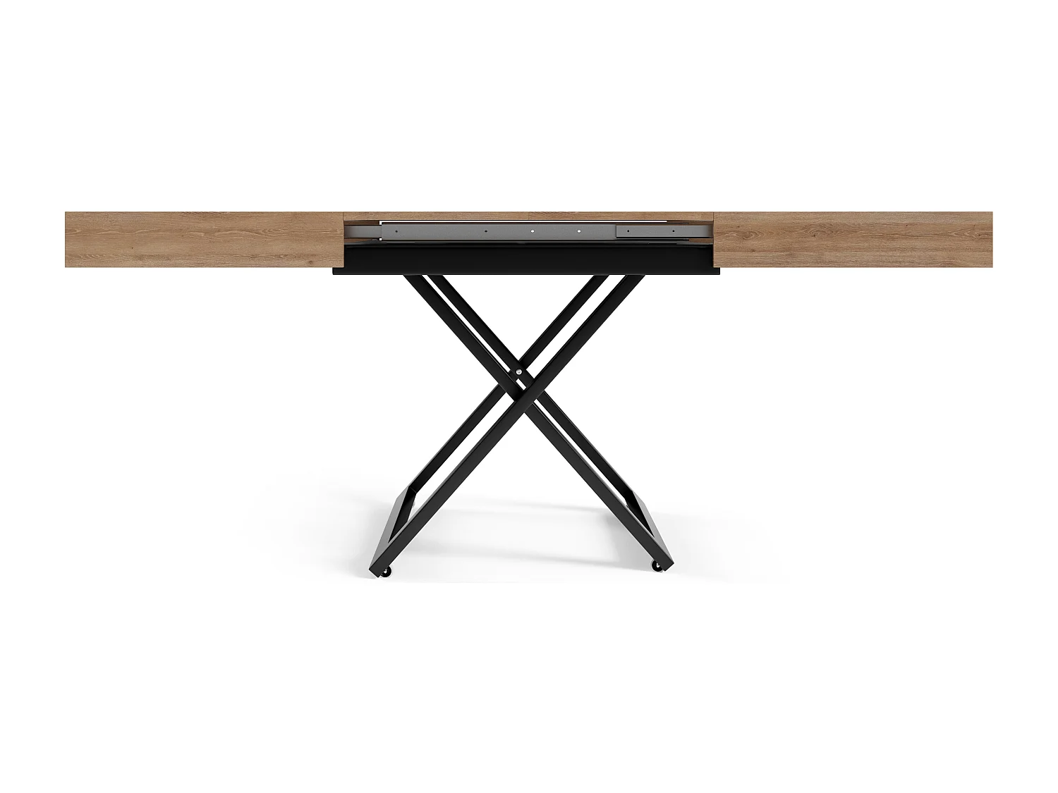 Table extensible 120 cm Ducale U - table de salon 120-200 cm, hauteur réglable, piètement noir - Truffle Brown Davos Oak