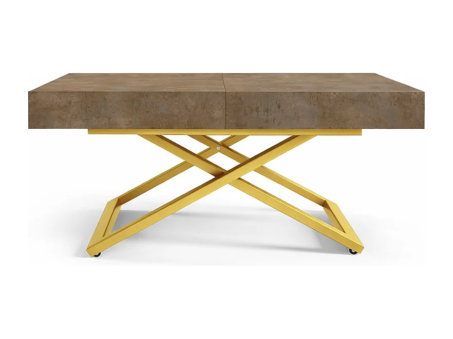 Table extensible 120 cm Ducale U - table de salon 120-200 cm, hauteur réglable, piètement doré - Dark Grey Chicago