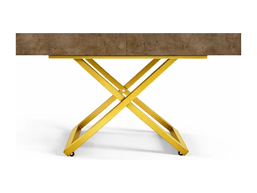 Table extensible 120 cm Ducale U - table de salon 120-200 cm, hauteur réglable, piètement doré - Dark Grey Chicago