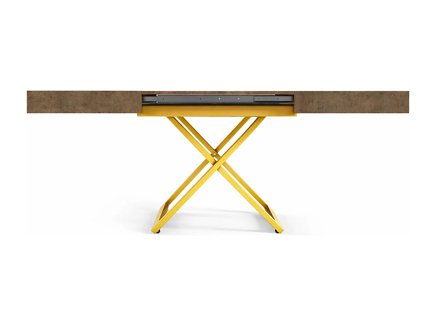 Table extensible 120 cm Ducale U - table de salon 120-200 cm, hauteur réglable, piètement doré - Dark Grey Chicago