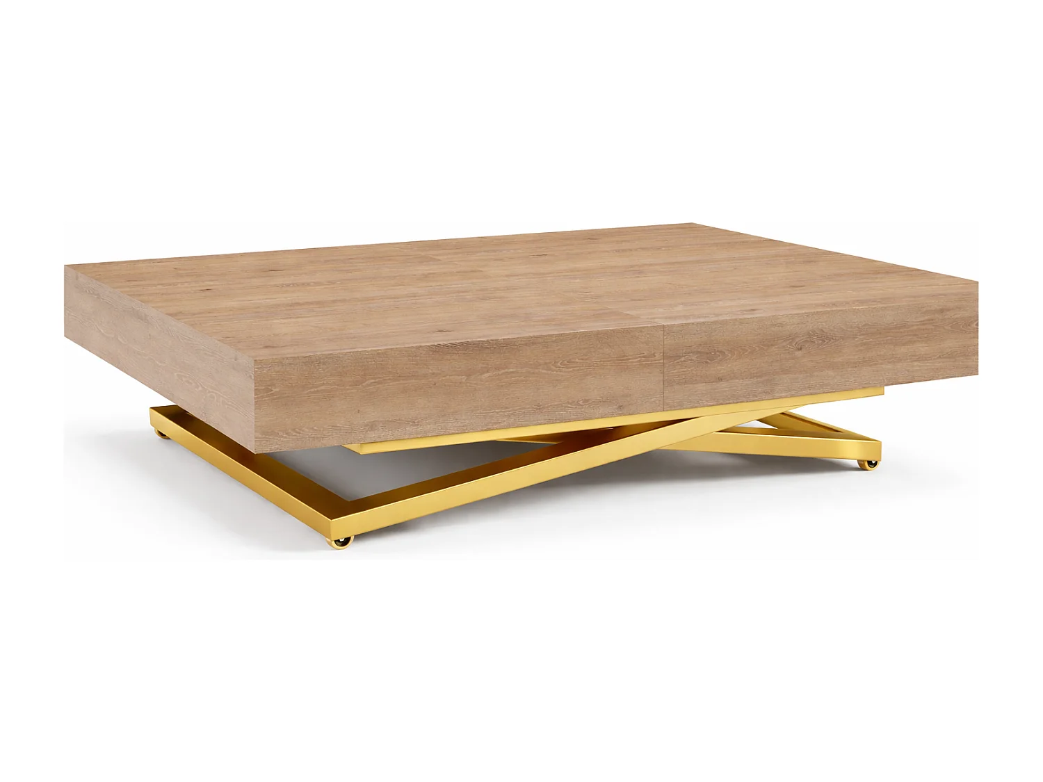 Table extensible 120 cm Ducale U - table de salon 120-200 cm, hauteur réglable, piètement doré - Truffle Brown Davos Oak