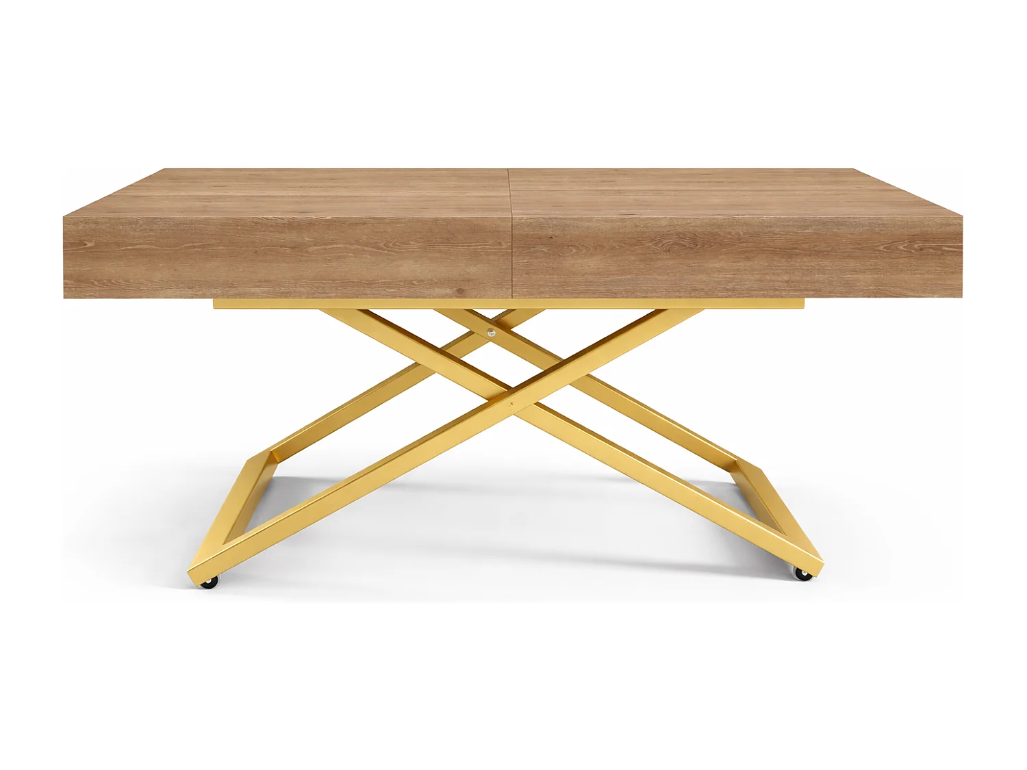 Table extensible 120 cm Ducale U - table de salon 120-200 cm, hauteur réglable, piètement doré - Truffle Brown Davos Oak