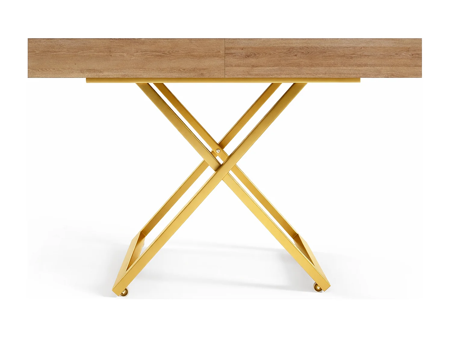 Table extensible 120 cm Ducale U - table de salon 120-200 cm, hauteur réglable, piètement doré - Truffle Brown Davos Oak