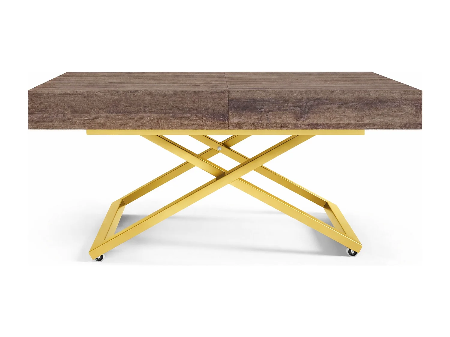 Table extensible 120 cm Ducale U - table de salon 120-200 cm, hauteur réglable, piètement doré - Anthracite Sherman Oak