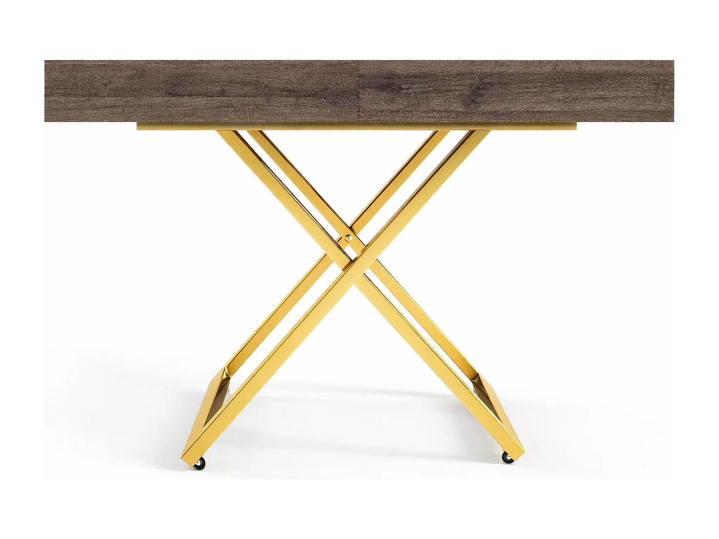 Table extensible 120 cm Ducale U - table de salon 120-200 cm, hauteur réglable, piètement doré - Anthracite Sherman Oak