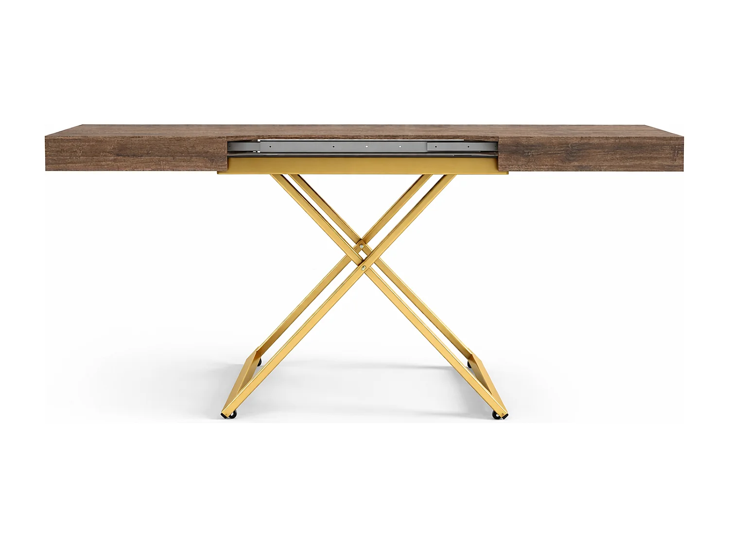 Table extensible 120 cm Ducale U - table de salon 120-200 cm, hauteur réglable, piètement doré - Anthracite Sherman Oak