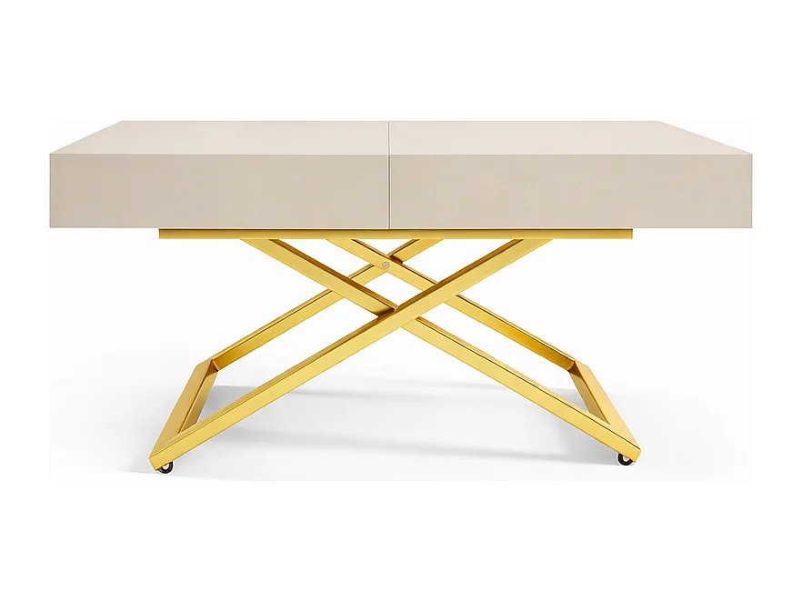 Table extensible 120 cm Ducale U - table de salon 120-200 cm, hauteur réglable, piètement doré - Cachemire