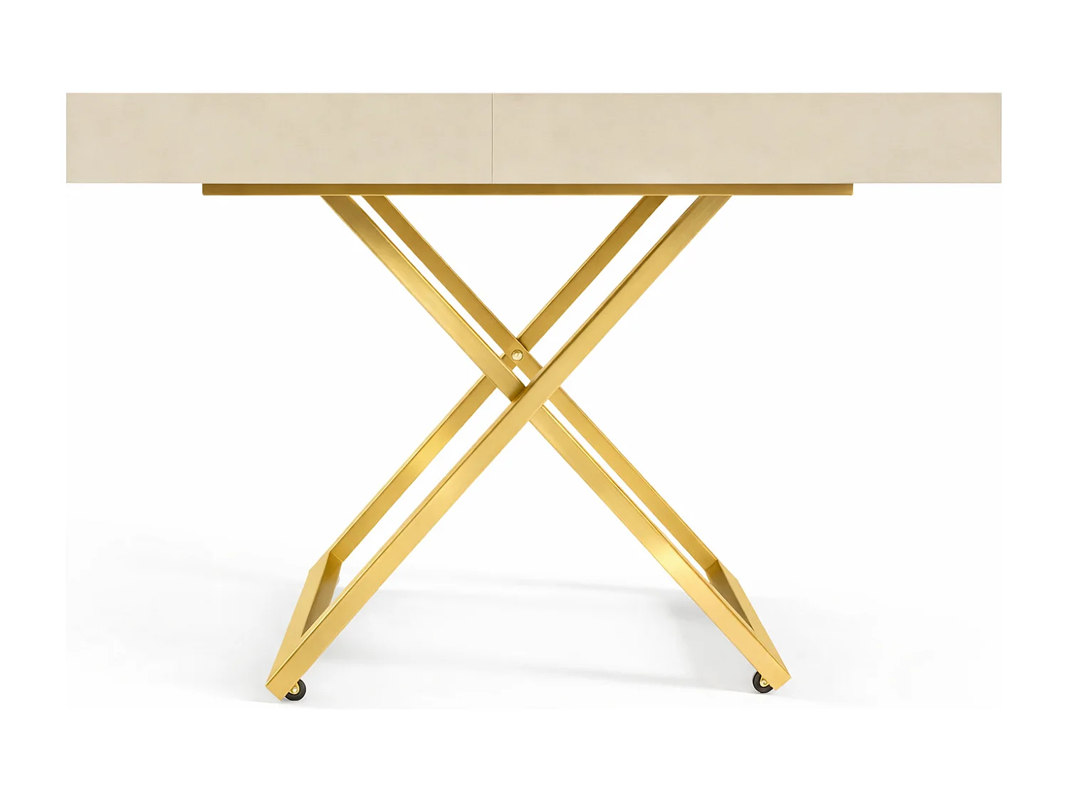 Table extensible 120 cm Ducale U - table de salon 120-200 cm, hauteur réglable, piètement doré - Cachemire