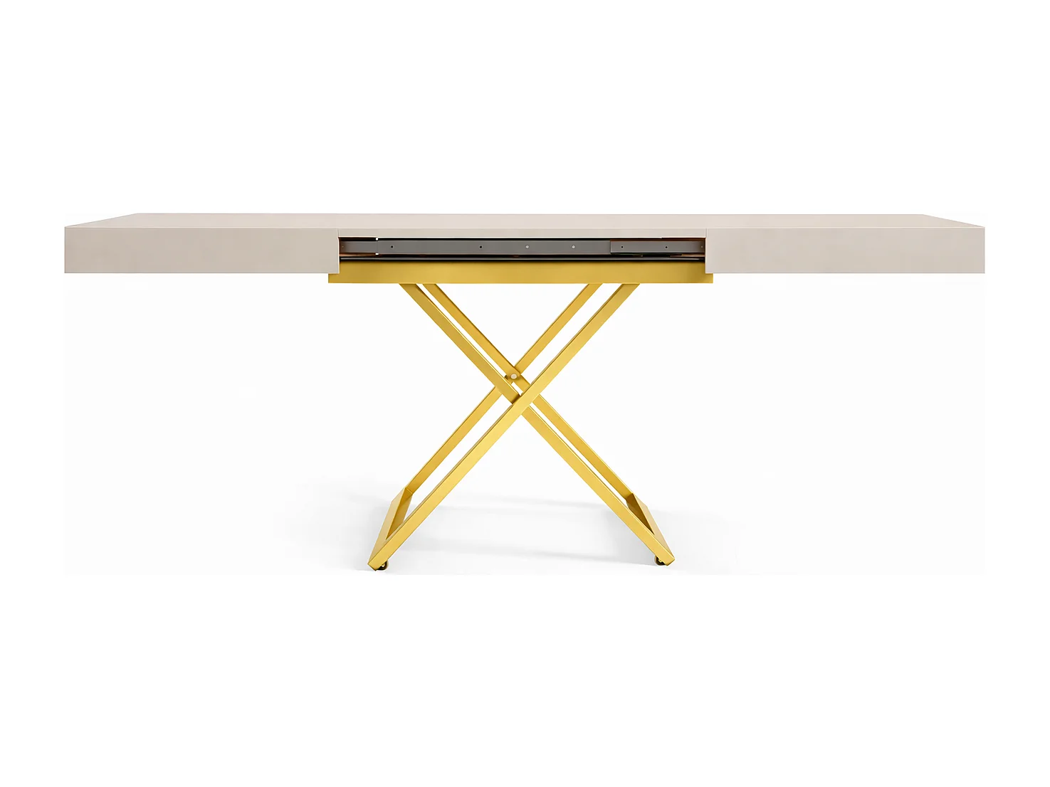 Table extensible 120 cm Ducale U - table de salon 120-200 cm, hauteur réglable, piètement doré - Cachemire