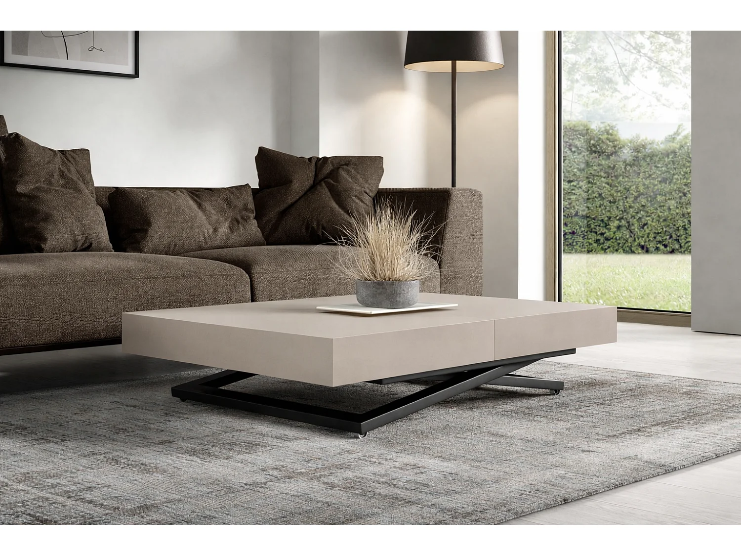 Table extensible 120 cm Ducale U - table de salon 120-200 cm, hauteur réglable, piètement noir - Cachemire