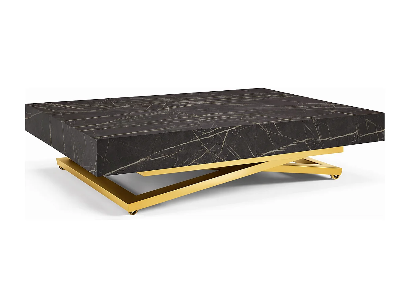 Table extensible 120 cm Ducale U - table de salon 120-200 cm, hauteur réglable, piètement doré - Black Pietra Grigia