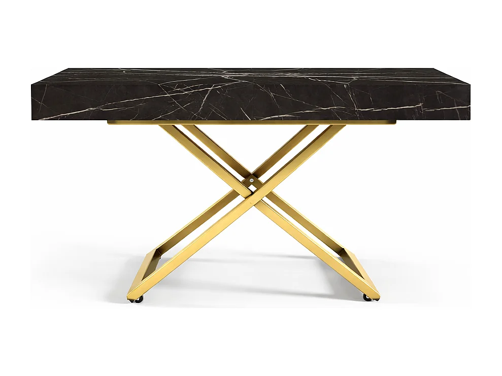 Table extensible 120 cm Ducale U - table de salon 120-200 cm, hauteur réglable, piètement doré - Black Pietra Grigia