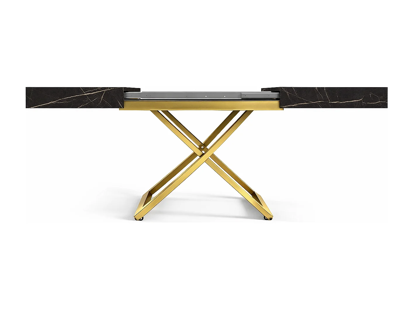 Table extensible 120 cm Ducale U - table de salon 120-200 cm, hauteur réglable, piètement doré - Black Pietra Grigia