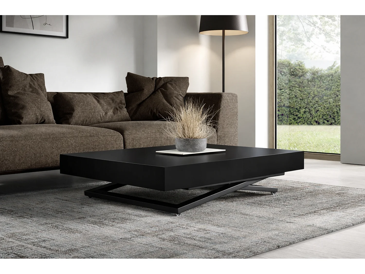 Table extensible 120 cm Ducale U - table de salon 120-200 cm, hauteur réglable, piètement noir - Noir