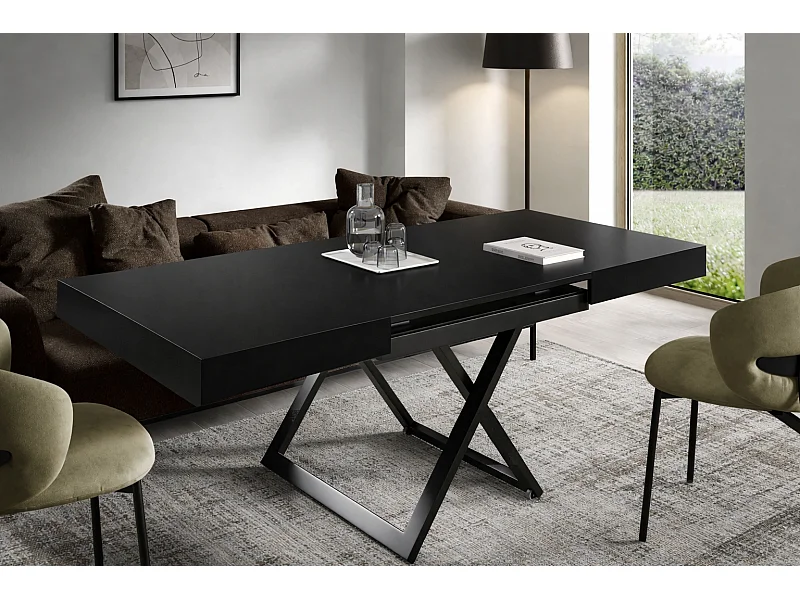 Table extensible 120 cm Ducale U - table de salon 120-200 cm, hauteur réglable, piètement noir - Noir