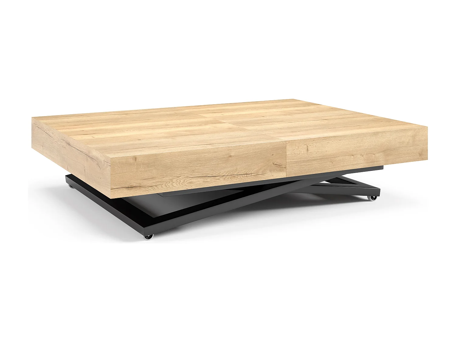 Table extensible 120 cm Ducale U - table de salon 120-200 cm, hauteur réglable, piètement noir - Natural Halifax Oak