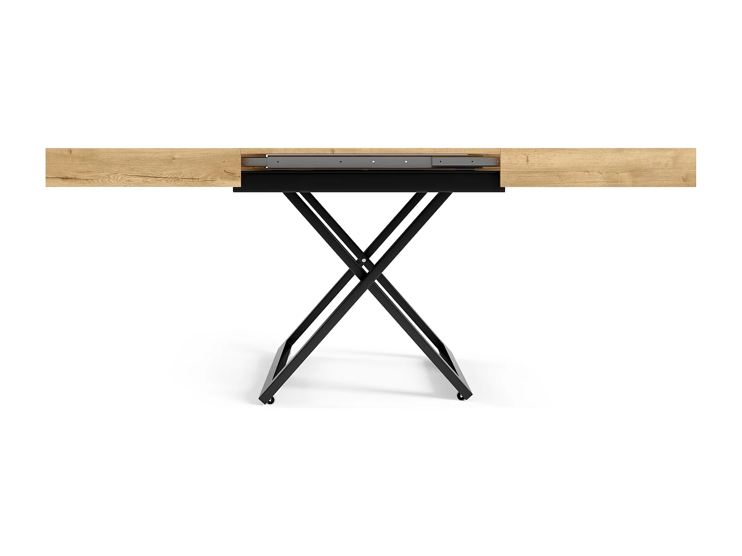 Table extensible 120 cm Ducale U - table de salon 120-200 cm, hauteur réglable, piètement noir - Natural Halifax Oak