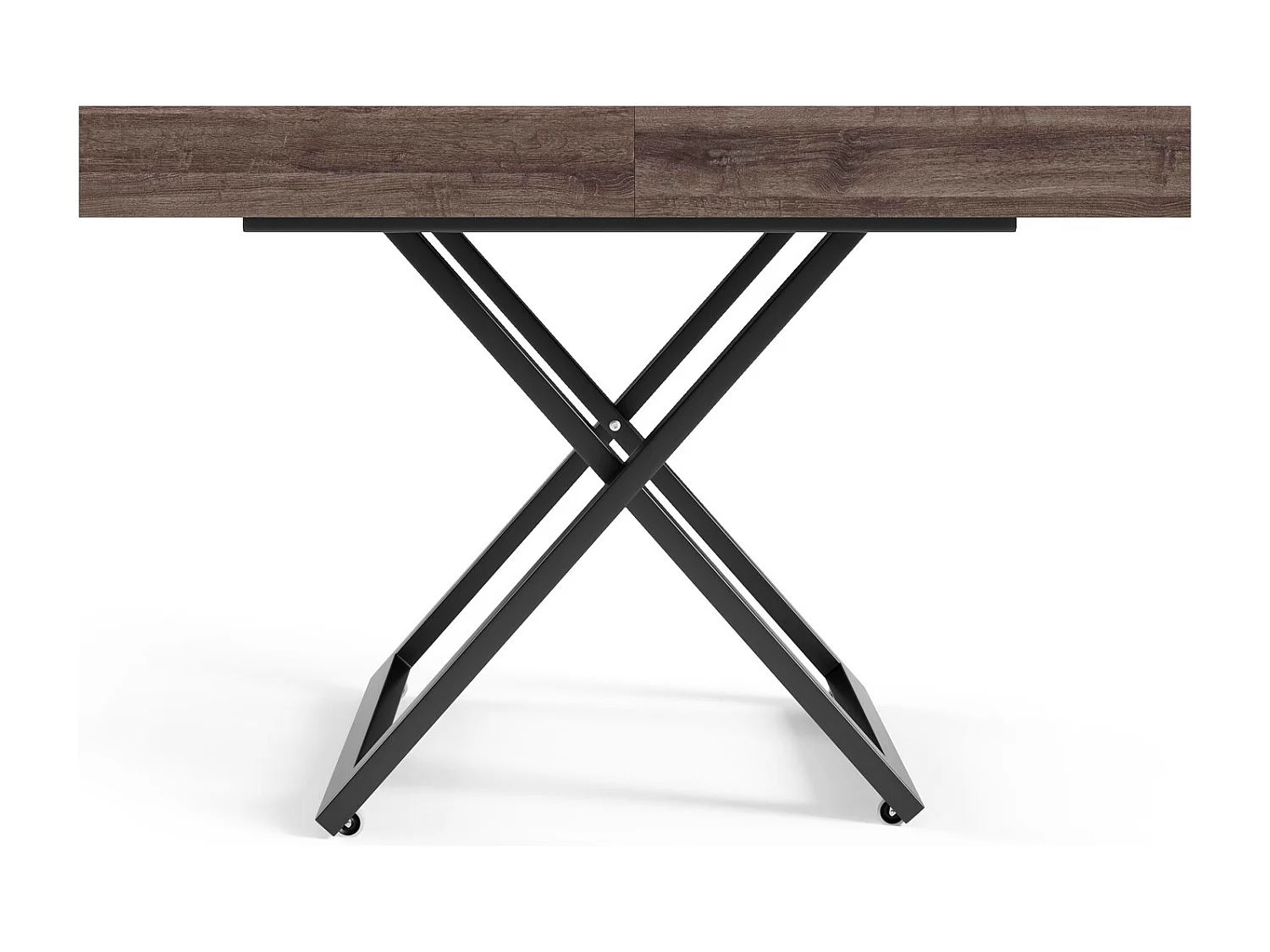 Table extensible 120 cm Ducale U - table de salon 120-200 cm, hauteur réglable, piètement noir - Anthracite Sherman Oak