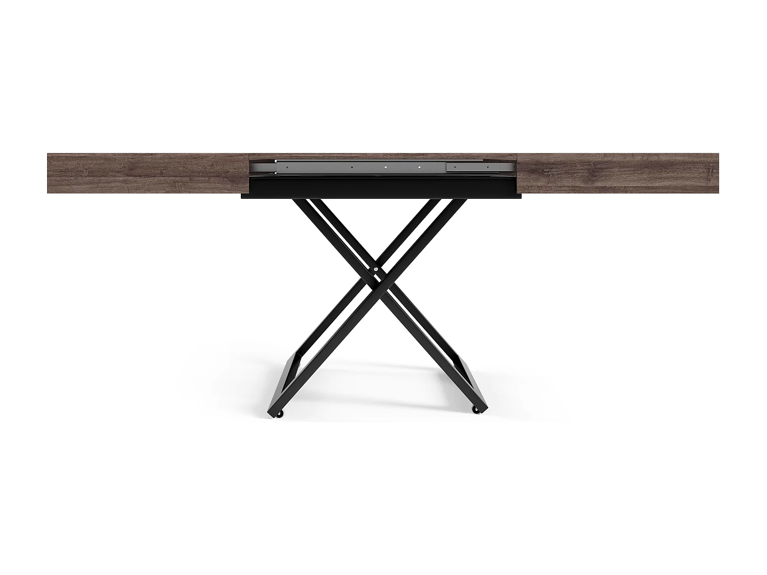 Table extensible 120 cm Ducale U - table de salon 120-200 cm, hauteur réglable, piètement noir - Anthracite Sherman Oak