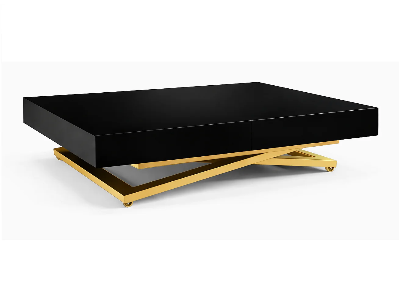 Table extensible 120 cm Ducale U - table de salon 120-200 cm, hauteur réglable, piètement doré - Noir