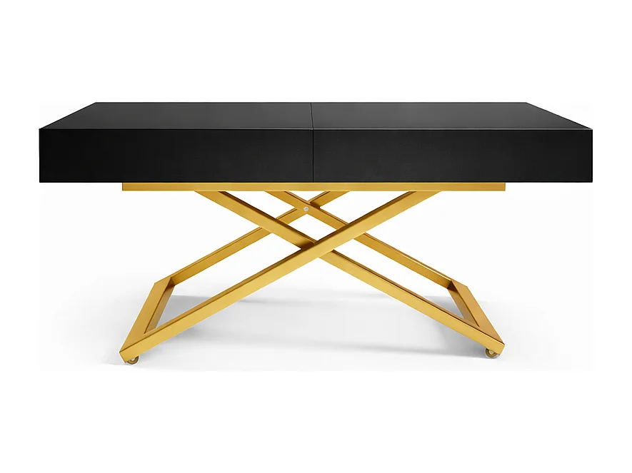 Table extensible 120 cm Ducale U - table de salon 120-200 cm, hauteur réglable, piètement doré - Noir