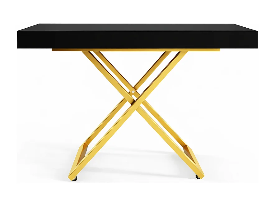 Table extensible 120 cm Ducale U - table de salon 120-200 cm, hauteur réglable, piètement doré - Noir