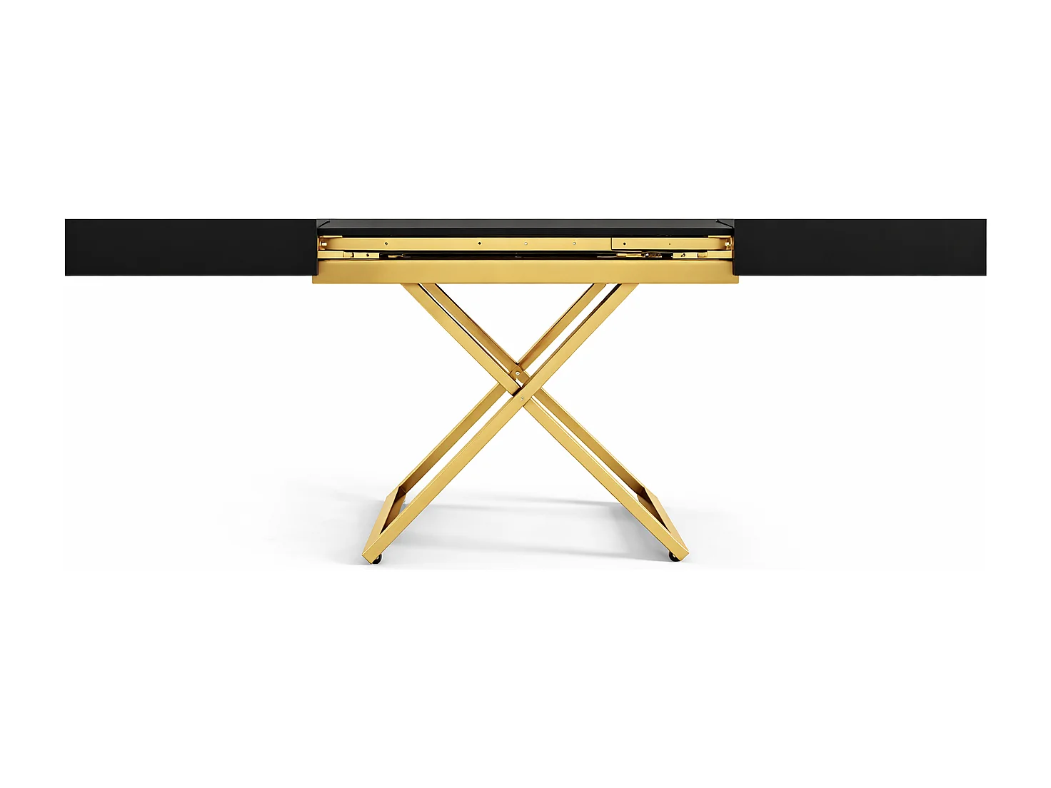 Table extensible 120 cm Ducale U - table de salon 120-200 cm, hauteur réglable, piètement doré - Noir