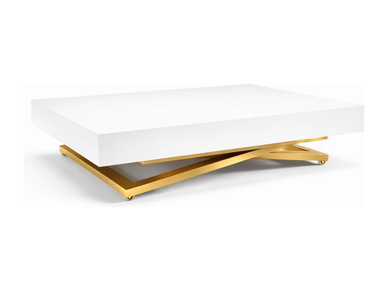 Table extensible 120 cm Ducale U - table de salon 120-200 cm, hauteur réglable, piètement doré - Blanc