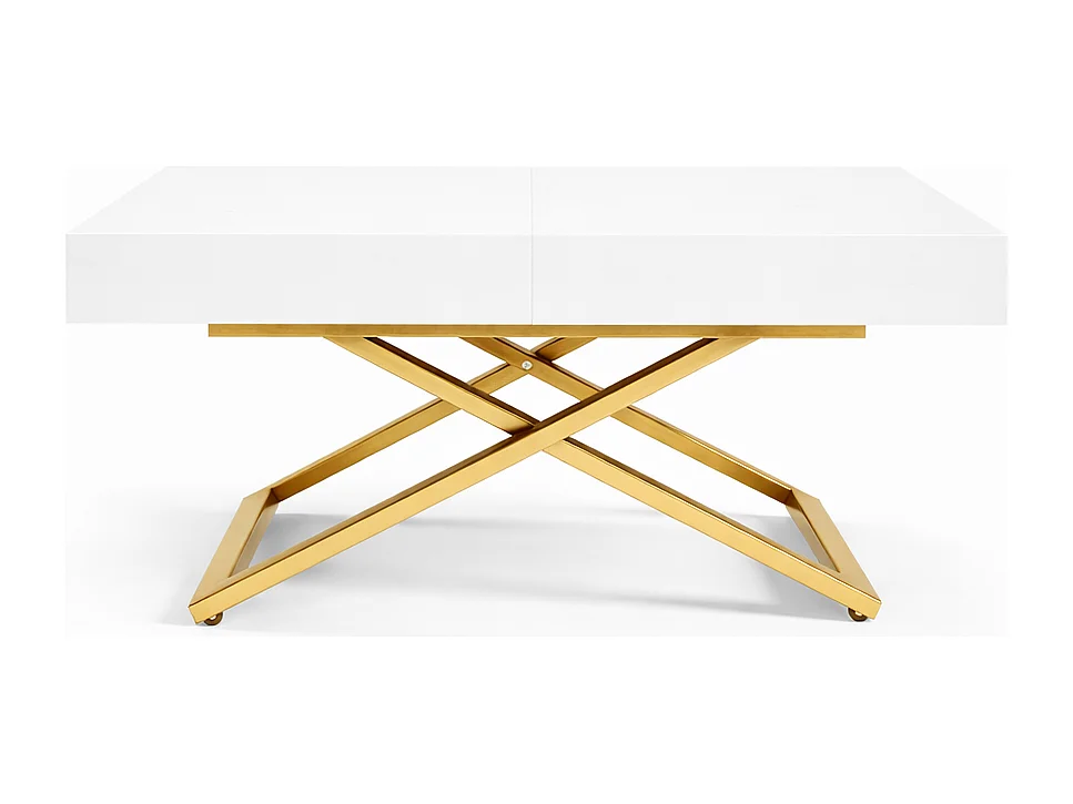 Table extensible 120 cm Ducale U - table de salon 120-200 cm, hauteur réglable, piètement doré - Blanc