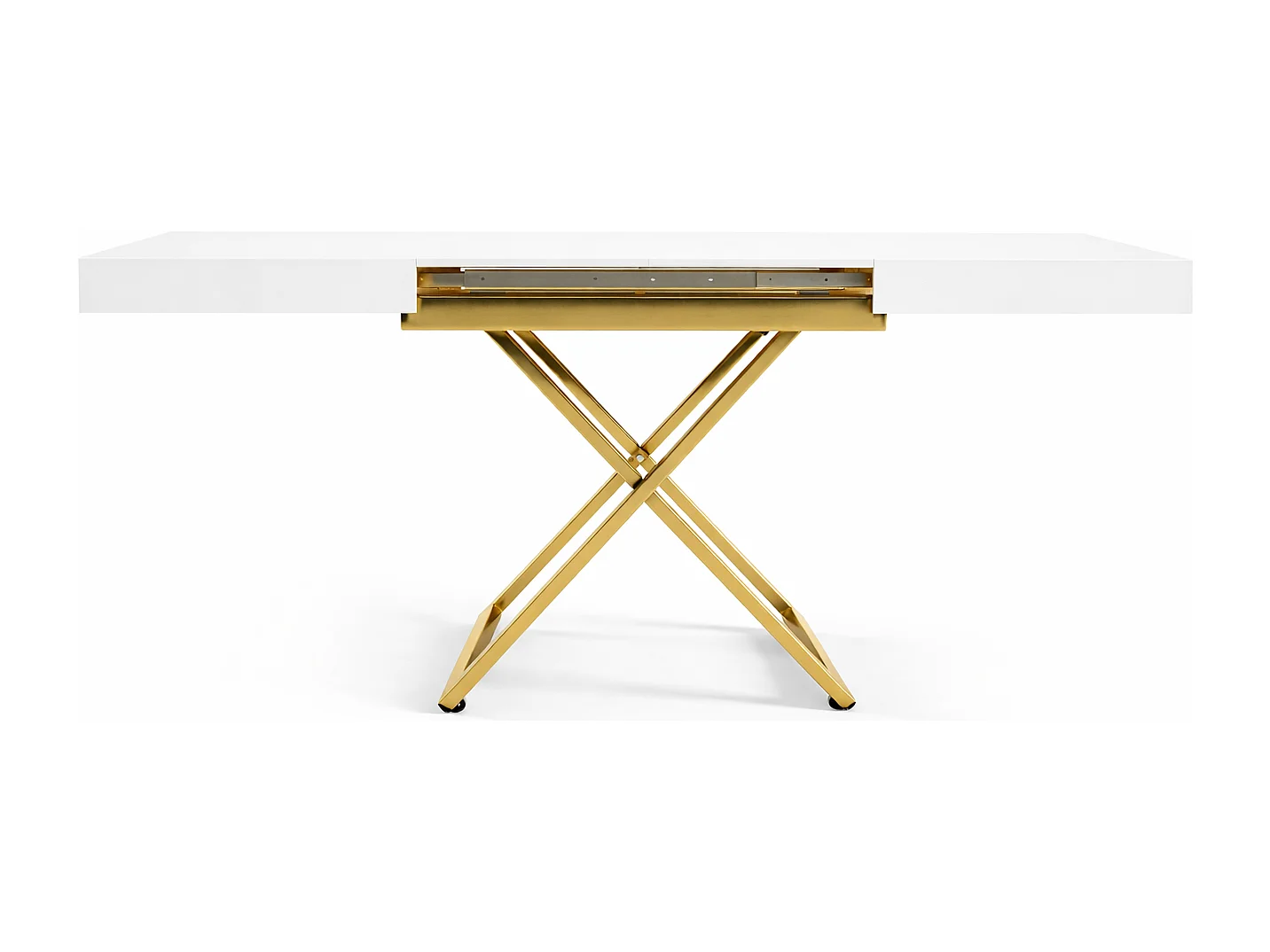 Table extensible 120 cm Ducale U - table de salon 120-200 cm, hauteur réglable, piètement doré - Blanc