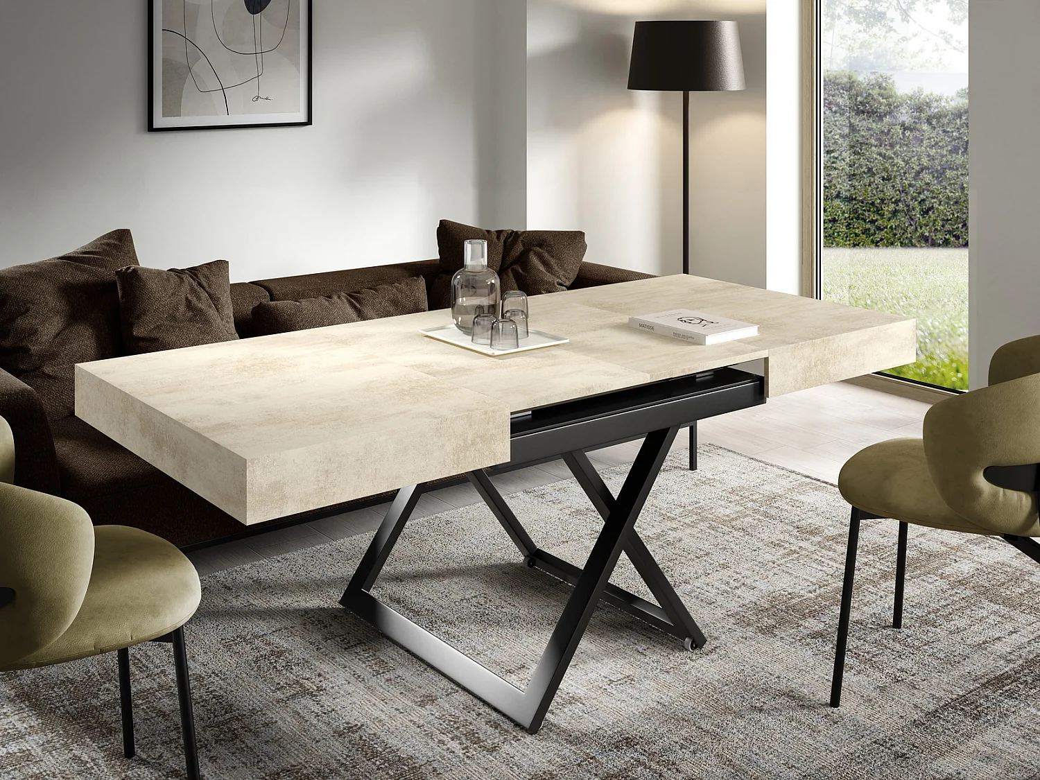 Table extensible 120 cm Ducale U - table de salon 120-200 cm, hauteur réglable, piètement noir - White Chromix