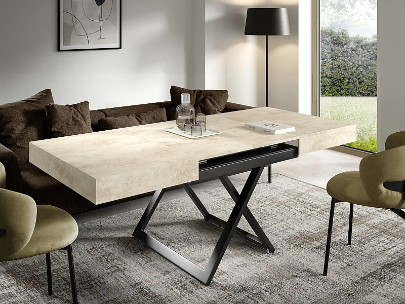 Table extensible 120 cm Ducale U - table de salon 120-200 cm, hauteur réglable, piètement noir - White Chromix