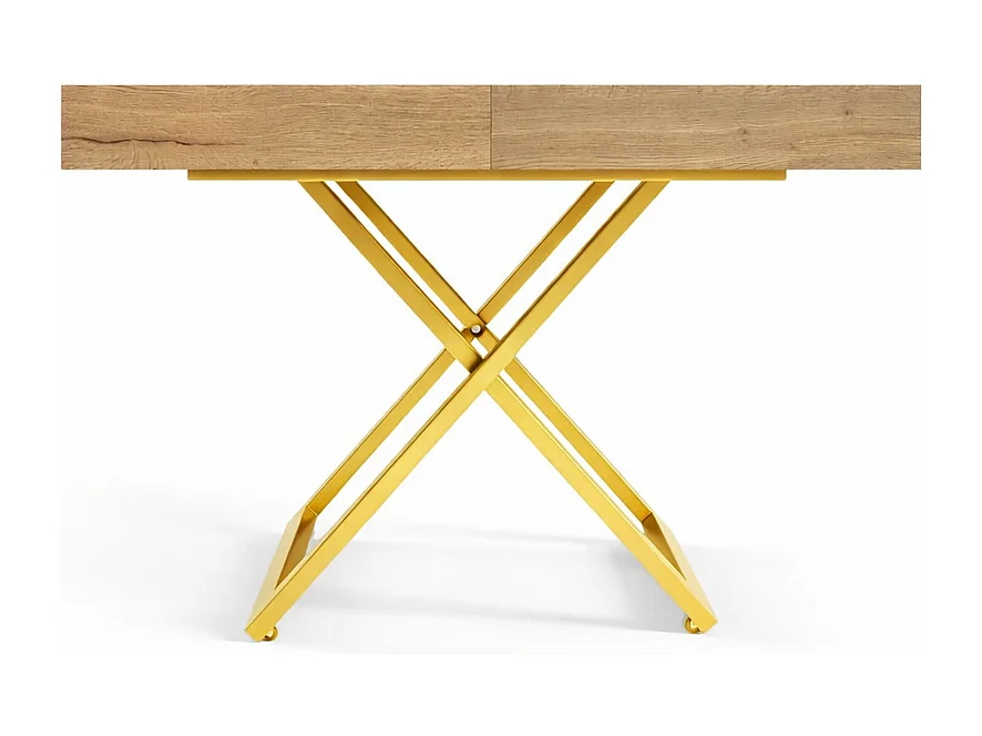 Table extensible 120 cm Ducale U - table de salon 120-200 cm, hauteur réglable, piètement doré - Natural Halifax Oak