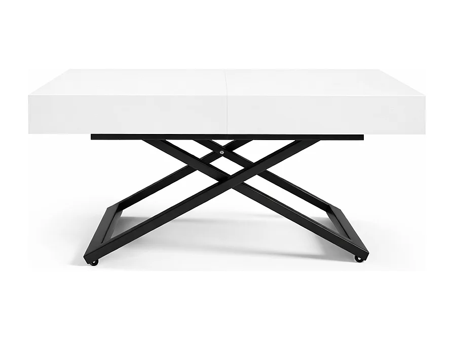 Table extensible 120 cm Ducale U - table de salon 120-200 cm, hauteur réglable, piètement noir - Blanc