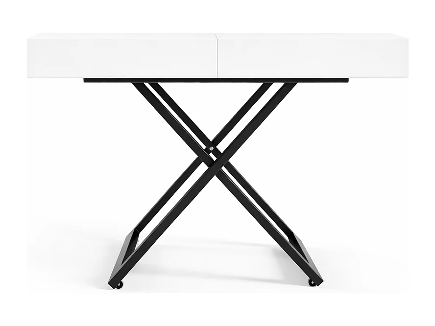 Table extensible 120 cm Ducale U - table de salon 120-200 cm, hauteur réglable, piètement noir - Blanc