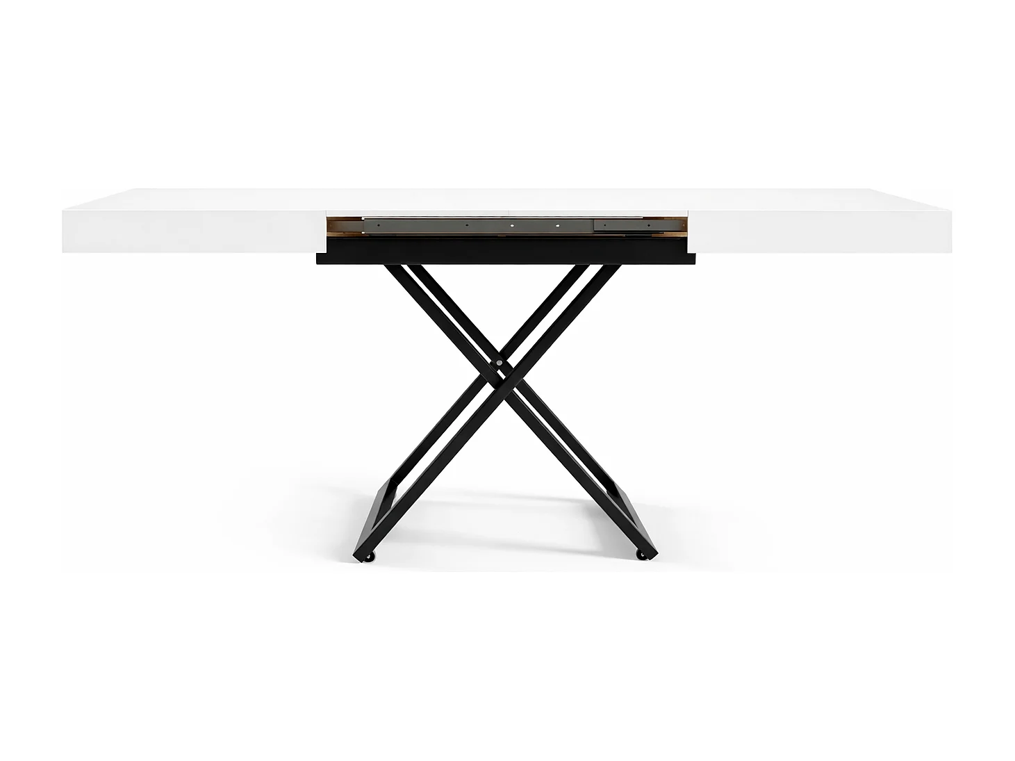 Table extensible 120 cm Ducale U - table de salon 120-200 cm, hauteur réglable, piètement noir - Blanc
