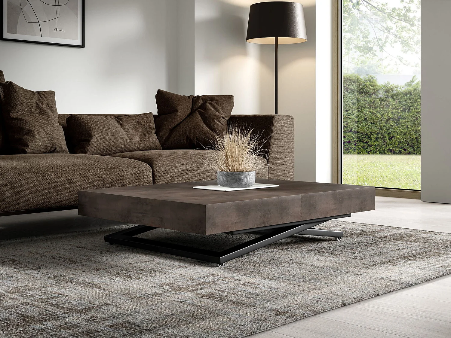 Table extensible 120 cm Ducale U - table de salon 120-200 cm, hauteur réglable, piètement noir - Dark Grey Chicago