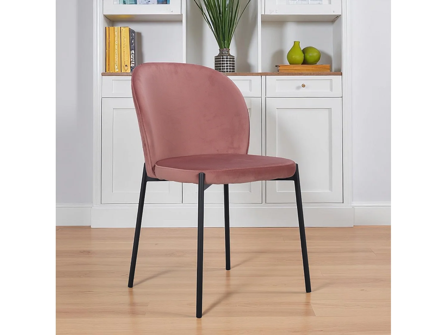 4er-Set Veloursstühle Rosa mit schwarzen Metallbeinen – Kollektion Newcastle