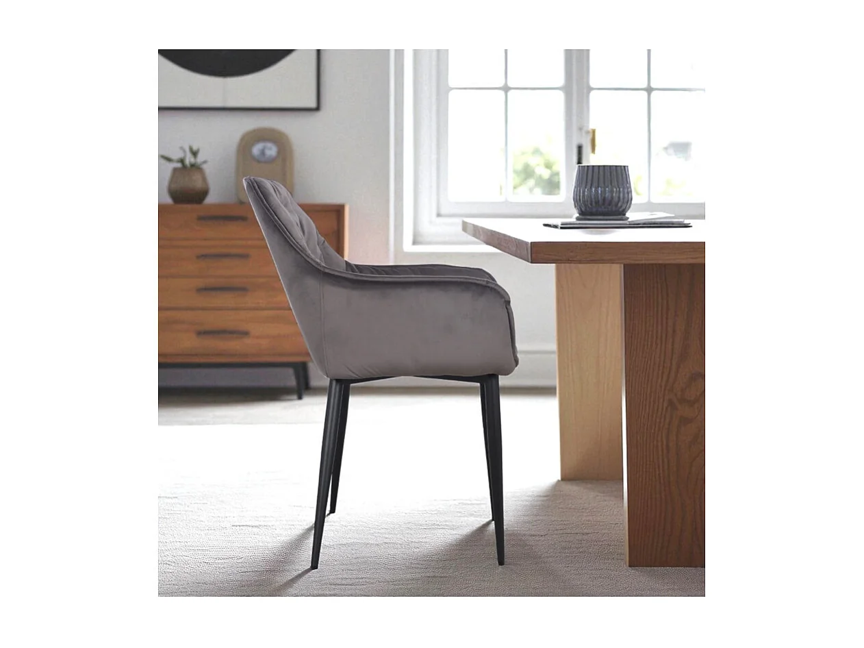 2er-Set gepolsterter Veloursstühle Grau mit Armlehnen – Modell Mildred