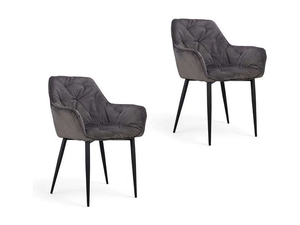 2er-Set gepolsterter Veloursstühle Grau mit Armlehnen – Modell Mildred